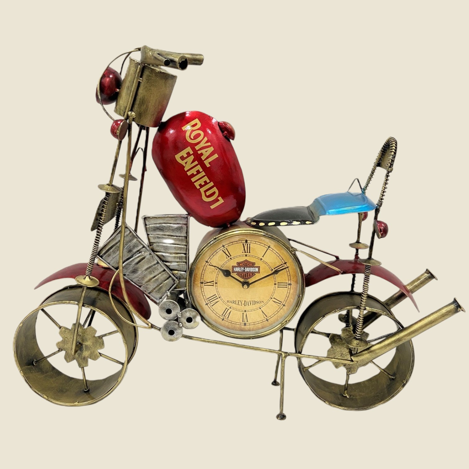 Handicraft Showpiece - Royal Enfield with Clock