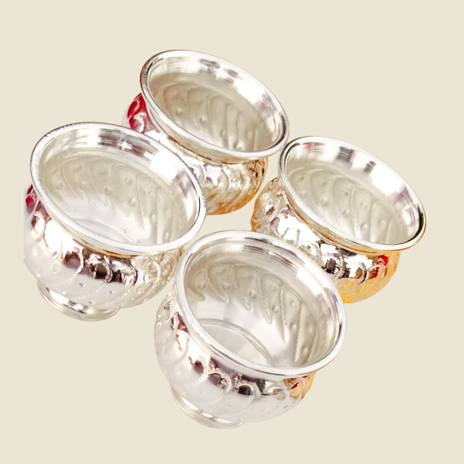 Elegant German Silver Pooja Bowls – Set of 4